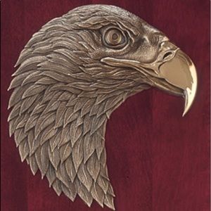 Detailed Bronze Cast Eagle On Wood Plaque